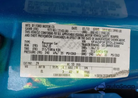 2013 Ford Focus Se from USA, damaged, VIN 1FADP3F27DL234492